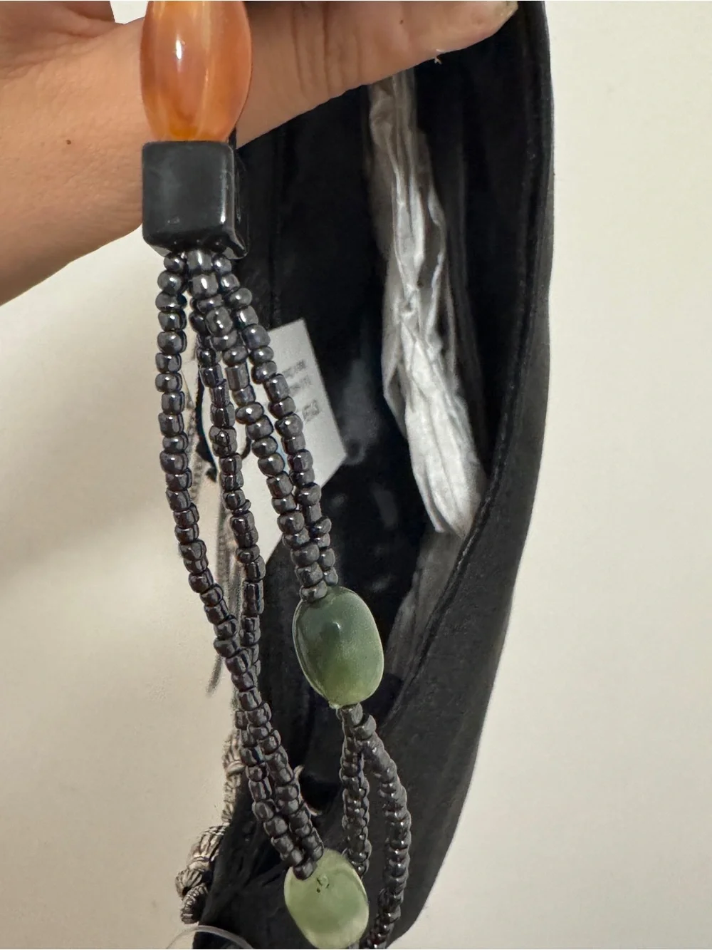 Y2K SAVANNA Small Black Beaded Shoulder Bag Boho Chain Tassel Purse
